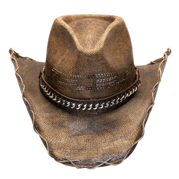 Stampede Hats - Black Stained Cowboy Hat With Chain Hat Band - Image 2