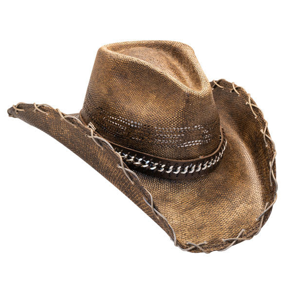 Stampede Hats - Black Stained Cowboy Hat With Chain Hat Band - Image 5